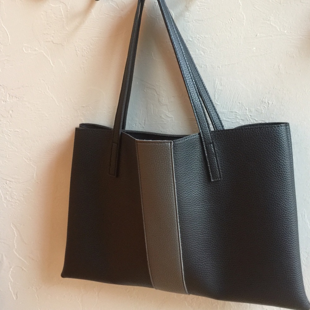 Vince Camuto leather tote black with gray stripe